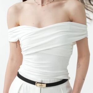 OGL Eco-SkinKiss White Criss Cross Off Shoulder New Airy Brami Top Size Small